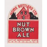 Beer label, Home Bottlers Ltd, Doncaster, an arch shaped label fro Nut Brown Ale, approx 85mm