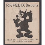 Trade card, Peek Frean, Felix the Cat, 'L' size paper advertising card for 'P.F. Felix Biscuits' (