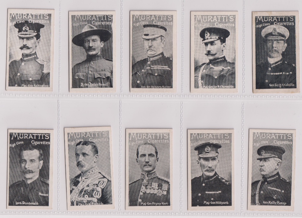 Cigarette cards, Muratti, Boer War Generals 'CLAM' (set, 20 cards) inc. Baden-Powell, Lord Kitchener