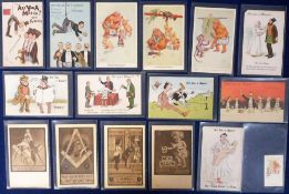 Postcards, Masonic, a good mix of 16 cards, inc. Areyoua mason (7) (Beware of the goat), 'The
