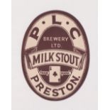 Beer label, Preston Lancashire Clubs, 'Milk Stout' vertical oval label, approx 87mm high (vg) (1)