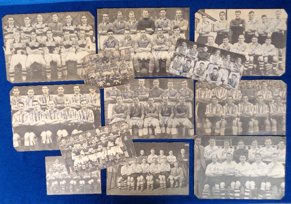 Football autographs, a collection of 12 b/w team group magazine pictures, all early 1950's,