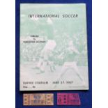 Football programme & tickets, Vancouver All-Stars v Chelsea, 27 May 1967, programme plus two