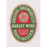 Beer label, Chester Brewery Co Ltd, Manchester, Barley Wine, vertical oval, approx 82mm high (vg) (