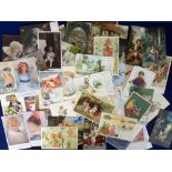Postcards, Children, a good mix of approx. 65, mostly illustrated cards of children and children's