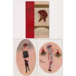 Postcards, Raphael Kirchner, early period, girl’s head gilded and maroon borders, UB by M.M. (corner