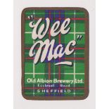 Beer label, Old Albion Brewery, Sheffield, 'Wee Mac', vertical rectangular label, approx 86mm