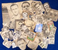 Football autographs, a collection of approx. 40 black & white magazine cut-outs, various sizes,