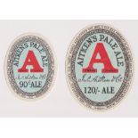 Beer labels, Aitken's, Falkirk, a nice pair of pre 1900 vertical oval labels, 90/- Ale (approx