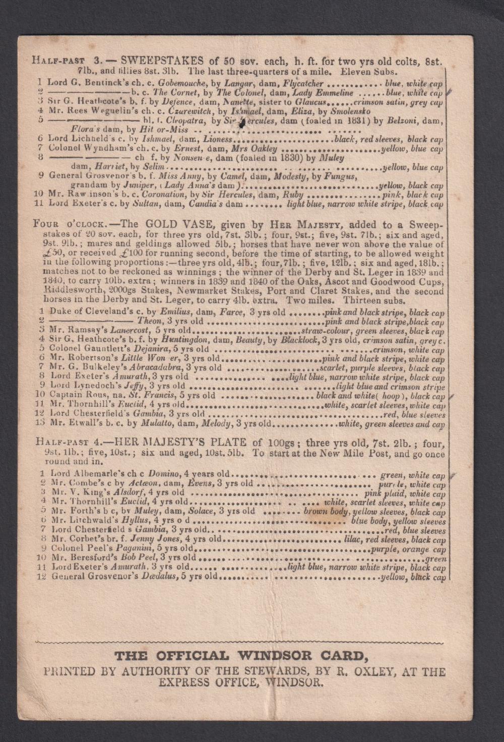 Horseracing, Royal Ascot, Racecard for 16 June 1840 including St James's Palace Stakes, won by - Image 2 of 2