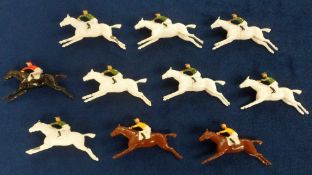 Horse Racing, a collection of 10 Britains metal model racehorses, three different colours (gen