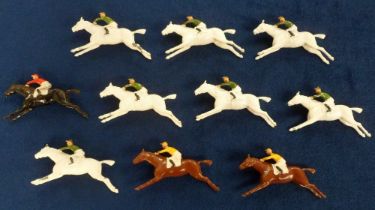 Horse Racing, a collection of 10 Britains metal model racehorses, three different colours (gen