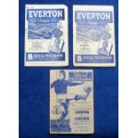 Football programmes, Everton v Chelsea, three programmes, 1946/7, 47/8 & 48/9, 12 April 1947 (slight