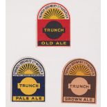 Beer labels, a trio of arched shape labels from the Trunch Brewery, Norfolk, Old Ale, Pale Ale and