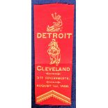 Ephemera, Political USA, a red silk bookmark printed in 'gold' with the words 'Detroit vs