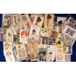 Postcards, Hair and Hats, a collection of 80+ cards, RPs, printed and artist drawn to include comic,