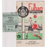 Football programme & ticket, Fulham v Chelsea, 5 January 1952, Division 1 (rs, sl cr) plus ticket (