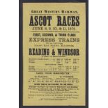 Horseracing memorabilia, a Great Western Railway Royal Ascot Excursion Flyer advertising trains from