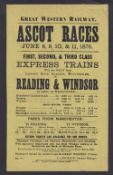 Horseracing memorabilia, a Great Western Railway Royal Ascot Excursion Flyer advertising trains from