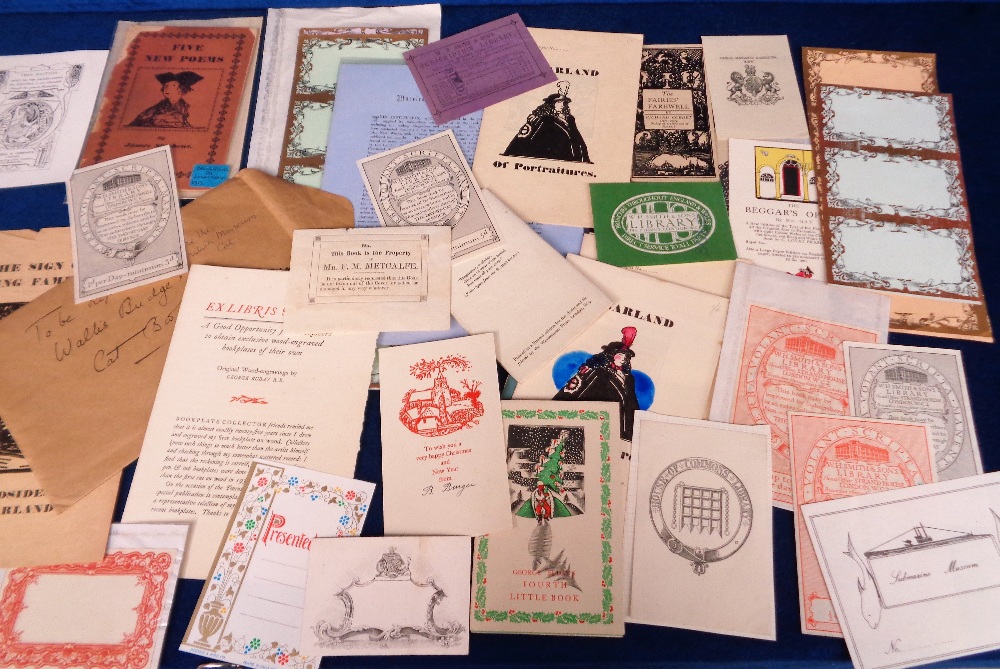 Ephemera, Books and Bookplates, a selection of approx. 40 items to include book plates Victorian