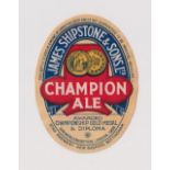 Beer label, James Shipstone & Sons, Star Brewery, Nottingham, a lovely Champion Ale, vertical