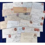 Victorian Postal History, to include 1850-1900 wrappers, cards and envelopes and 3 Penny Red imperfs
