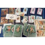 Ephemera, Alphabet Letters 55+ to include A-Z set of Forget Me Not cherub postcards, Victorian