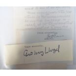 Autographs, an album of autographed letters and pieces mostly politicians, inc. Nicholas Ridley,