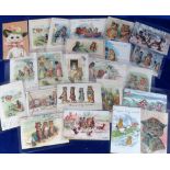 Postcards, a collection of 23 illustrated cards of anthropomorphic cats, with 22 illustrated by