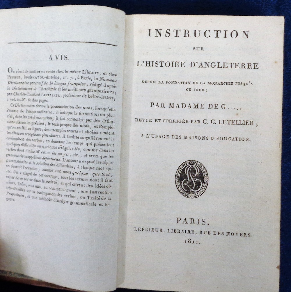 Antiquarian Books, 5 books to comprise 1838 Aventures de Telemaque, 1692 L'Ecole des Arpenteurs, - Image 6 of 6