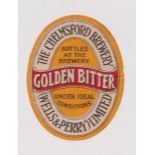 Beer label, The Chelmsford Brewery (Wells & Perry) Ltd, Golden Bitter, vertical oval, 84mm high (