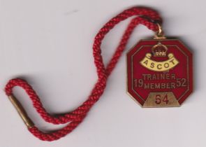Horseracing, Royal Ascot, enamelled Trainers badge