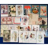 Postcards, an illustrated selection of approx. 24 cards related to weddings, love, romance etc.