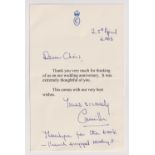 Ephemera, Camilla Queen Consort typed note signed, topped and with hand written post script. One
