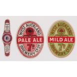 Beer labels, West Auckland Brewery Co Ltd, 2 vertical oval labels, 103mm high, for Mild Ale & Pale