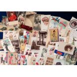 Postcards, a fashion and costume mix of approx. 59 cards, showing mainly glamorous ladies in