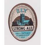 Beer label, Hall, Cutlack & Harlock Ltd, Ely, Strong Ale, vertical oval 90mm high (gd) (1)