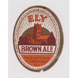Beer label, Hall, Cutlack & Harlock Ltd, Ely, Brown Ale, vertical oval 89mm (fair, sl edge piece