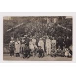 Postcard, London, RP, Peace Celebrations Harefield 1919, group in front of Belfry Canteen, by