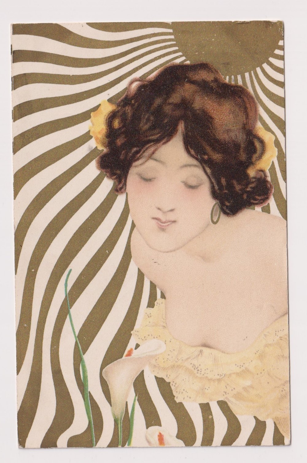 Postcard, Raphael Kirchner, Sun Rays, girl with flower, UB, pu 1902 (gd)