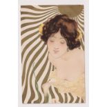 Postcard, Raphael Kirchner, Sun Rays, girl with flower, UB, pu 1902 (gd)