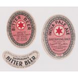 Beer labels, Shipstone & Sons Ltd, Nottingham, 3 labels, India Pale Ale, vertical oval 95mm high,