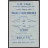 Football programme, Reading v West Ham, 12 Februar