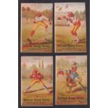 Trade cards, USA, Baseball, Fred C. Brown's Railroad Dining Saloon, 4 comic advertising cards with