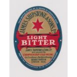 Beer label, Shipstone & Sons Ltd, Nottingham, Light Bitter, vertical oval 96mm high (vg) (1)