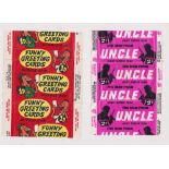 Trade card wrappers, A&BC Gum, three wax card wrappers, 'Funny Greetings 1d', 'The Man from U.N.C.
