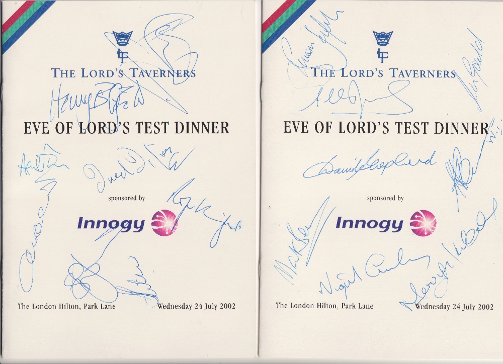 Cricket Autographs, two Eve of Lord’s Test Dinner