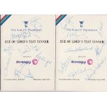 Cricket Autographs, two Eve of Lord’s Test Dinner