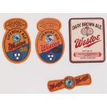 Beer labels, Westoe Breweries Ltd, South Shields, Dark Brown Ale, 98mm high (hinge to back) Lifeboat