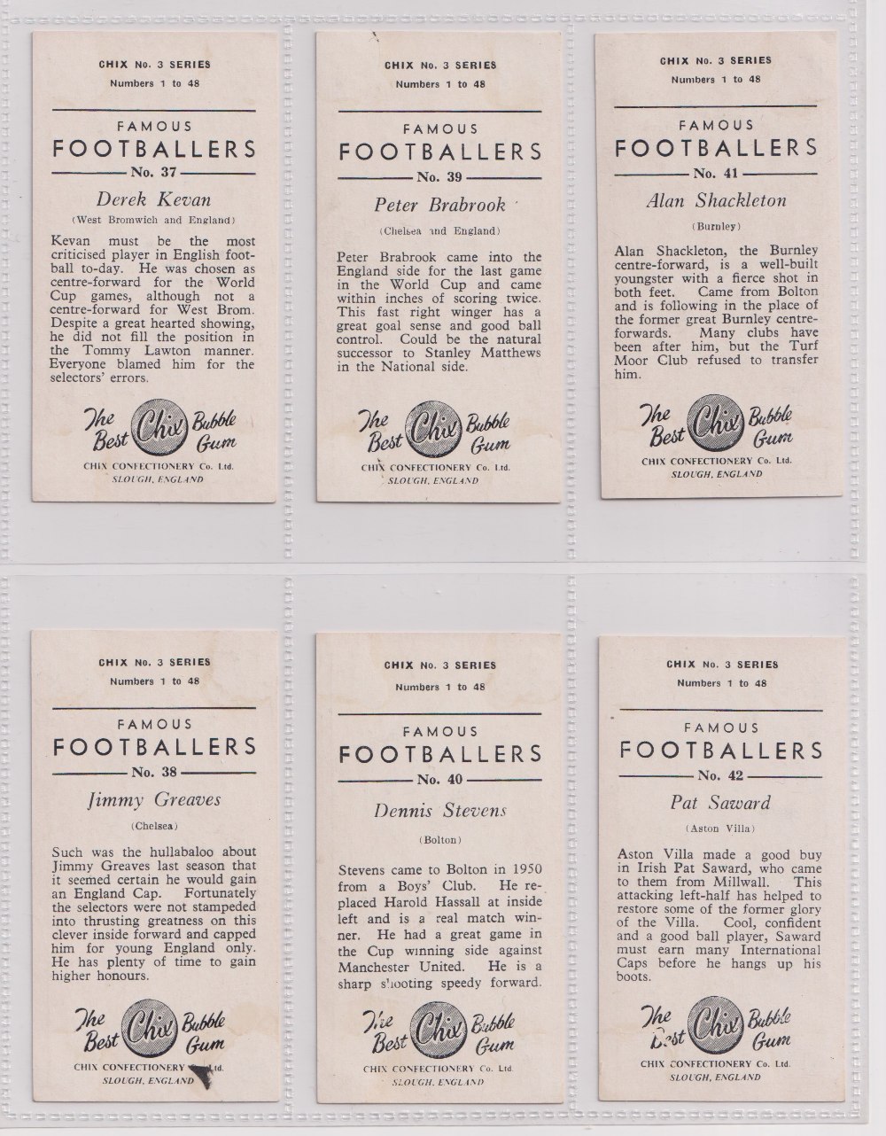 Trade cards, Chix, Footballers No 3 Series A (set, 48 cards) (some with slight marks, one signed, - Image 14 of 16